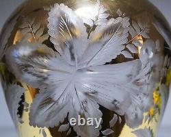 Antique LARGE Czech Art Glass Crystal Gold Gilt Cut to Clear Floral Vase
