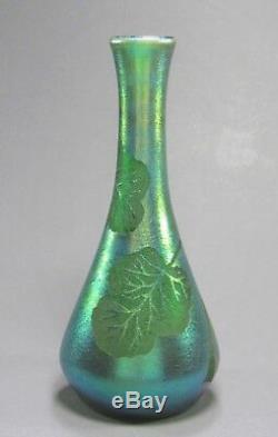 Antique LOETZ Etched Silberiris LEAF DEK Art Glass Vase ca 1903 Rare Decor 9 T
