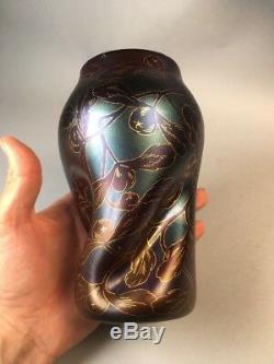 Antique LOETZ Tiffany Era Mistletoe Glass Vase Dek/117 Label Art Nouveau