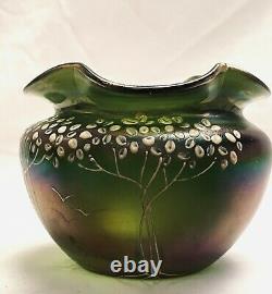 Antique Loetz Art Glass Vase Rare Loetz 1890-1900 Iridescent GREEN PURPLE Gold