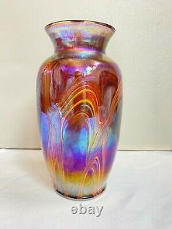 Antique Loetz Bohemian Threaded Art Glass Iridescent Free Form Amethyst Vase