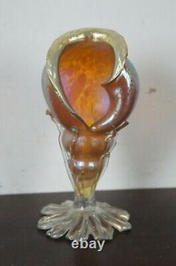 Antique Loetz Candia Papillion Iridescent Glass Seashell Bud Vase Art Nouveau 7