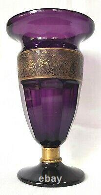 Antique MOSER Amethyst Faceted Warrior Frieze Scene Vase Art Glass Czech 7½Tall