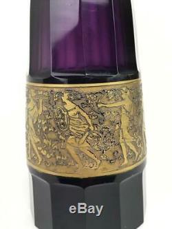 Antique MOSER KARLSBAD Czech Art Deco Gilded Amethyst Purple Glass Signed Vase