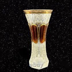 Antique Moser Art Glass Vase Amber Crystal Gold Gilded Decorative 8.5T 4W