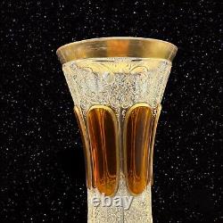 Antique Moser Art Glass Vase Amber Crystal Gold Gilded Decorative 8.5T 4W