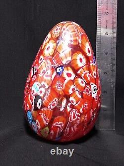 Antique Multicolor Murano Italian Glass Egg Shaped Paperweight Colorful Red Rare
