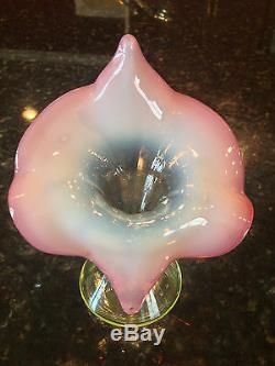 Antique Opalescent Art Glass Jip Vase Optic Vaseline Glass Kralic
