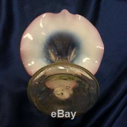 Antique Opalescent Art Glass Jip Vase Optic Vaseline Glass Kralic