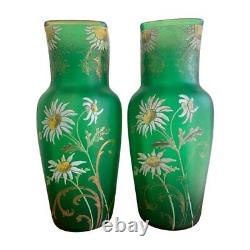 Antique Pair of Legras Vases Art Nouveau Decor Daisies Arabesques Enamel 20th