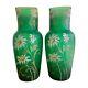 Antique Pair Of Legras Vases Art Nouveau Decor Daisies Arabesques Enamel 20th