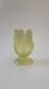 Antique Pressed Vaseline Glass Footed Leaf Themed Spill Vase C. 1885