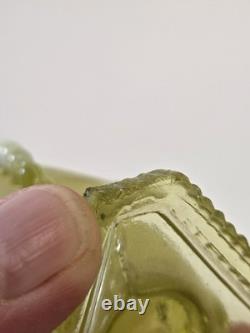 Antique Pressed Vaseline Glass Footed Leaf Themed Spill Vase C. 1885