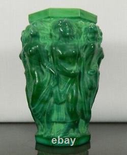 Antique Rare Schelvogt Art Deco Malachite Glass Vase Olympia Czech Republic