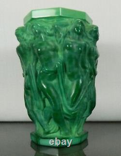 Antique Rare Schelvogt Art Deco Malachite Glass Vase Olympia Czech Republic