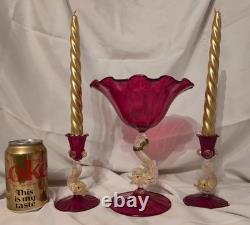 Antique Salviati Murano Gold flecked Dolphin stem Table Centerpiece Mouth Blown