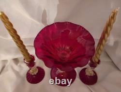 Antique Salviati Murano Gold flecked Dolphin stem Table Centerpiece Mouth Blown