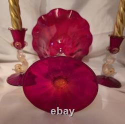 Antique Salviati Murano Gold flecked Dolphin stem Table Centerpiece Mouth Blown