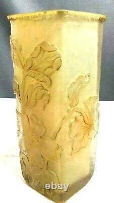 Antique Signed Daum Nancy Cameo Art Glass Cut Vase Raised Gilt Edged Flowers