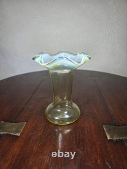 Antique UV Sensitive Victorian Hand Blown Opalescent Ruffled Rim Art Glass Vase