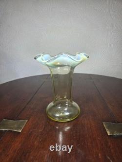 Antique UV Sensitive Victorian Hand Blown Opalescent Ruffled Rim Art Glass Vase