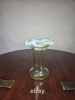 Antique UV Sensitive Victorian Hand Blown Opalescent Ruffled Rim Art Glass Vase