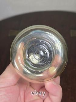 Antique UV Sensitive Victorian Hand Blown Opalescent Ruffled Rim Art Glass Vase