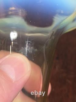Antique UV Sensitive Victorian Hand Blown Opalescent Ruffled Rim Art Glass Vase