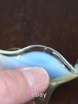 Antique UV Sensitive Victorian Hand Blown Opalescent Ruffled Rim Art Glass Vase