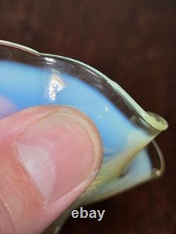 Antique UV Sensitive Victorian Hand Blown Opalescent Ruffled Rim Art Glass Vase