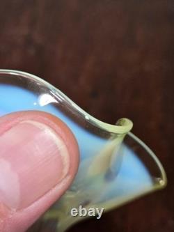 Antique UV Sensitive Victorian Hand Blown Opalescent Ruffled Rim Art Glass Vase