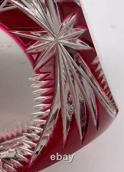 Antique Val St. Lambert art glass paperweight red overlay cut to clear faceted