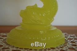 Antique Vallerystahl Yellow Art Nouveau Glass Dolphin Vase Old Victorian Compote