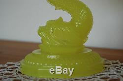 Antique Vallerystahl Yellow Art Nouveau Glass Dolphin Vase Old Victorian Compote