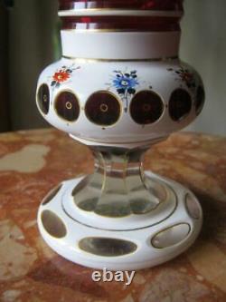 Antique Vase Bohemia Glass Art Bohemian Gild Enamel Flower Overlay Faceting 19th