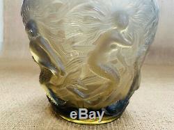 Antique Verlys French Art Glass Mermaid and Dolphin Vase by Pierre D'Avesn