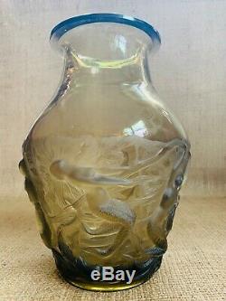 Antique Verlys French Art Glass Mermaid and Dolphin Vase by Pierre D'Avesn