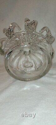 Antique Victorian Blown Art Glass Wedding Bridal Bank /Kings Crown Flower Frog