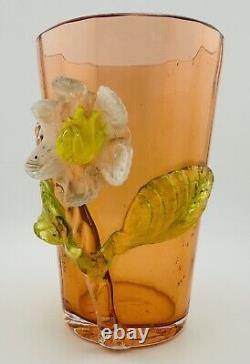 Antique Victorian Bohemian Glass Tumbler Harrach Mounted Flower Circa 1890