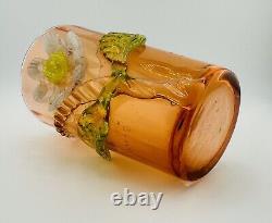 Antique Victorian Bohemian Glass Tumbler Harrach Mounted Flower Circa 1890