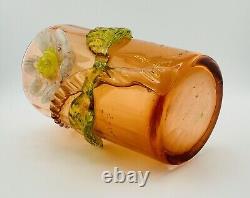 Antique Victorian Bohemian Glass Tumbler Harrach Mounted Flower Circa 1890