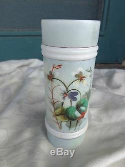 Antique Victorian Cherub Silver Plate Holder Painted Violets Art Glass Vase