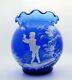 Antique Victorian Cobalt Blue Mary Gregory Glass Bowl Vase Boy