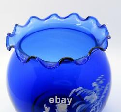 Antique Victorian Cobalt Blue Mary Gregory Glass Bowl Vase Boy