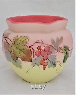 Antique Victorian Thomas Webb Queen's Burmese Glass Vase Painted Grape Vine 1890