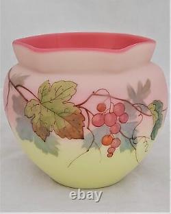 Antique Victorian Thomas Webb Queen's Burmese Glass Vase Painted Grape Vine 1890