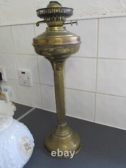 Antique Vintorian Corinthian Column Duplex Oil Lamp No Damage to Shade + Chimney