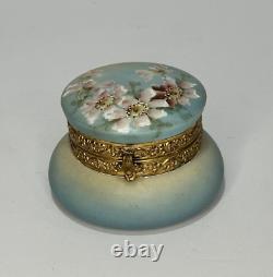 Antique Wavecrest Hand Painted Nakara Art Glass C F Monroe Dresser Box withLINING