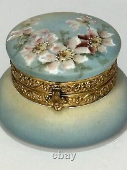 Antique Wavecrest Hand Painted Nakara Art Glass C F Monroe Dresser Box withLINING