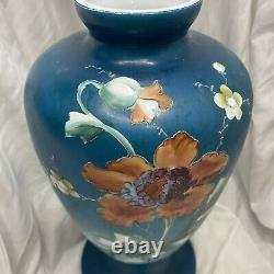 Antique bristol glass opaline milk large footed vase Art Nouveau handpainted